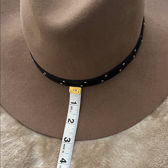 Rag & Bone Tan Fedora Hat Black Leather Band Silver Metal Studs Medium Wool - Picture 7 of 8